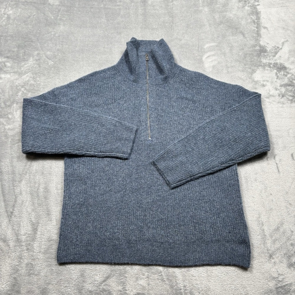 J. Crew Half Zip Stretch Sweater Women's Medium Blue Merino Blend Relaxed Fit